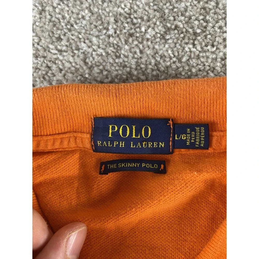 Polo Ralph Lauren The Skinny Polo Solid Orange Womens L Cotton Preppy Business